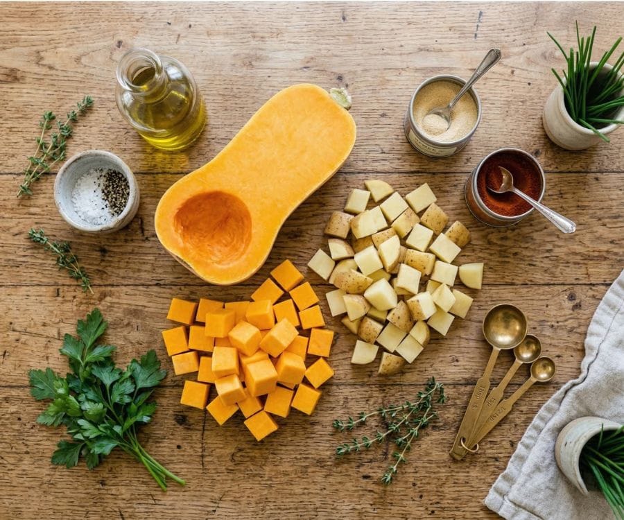 Butternut Squash Halves Air Fryer with Crispy Potatoes (Easy Healthy Recipe) 3 butternut squash air fryer ingredients.jpg