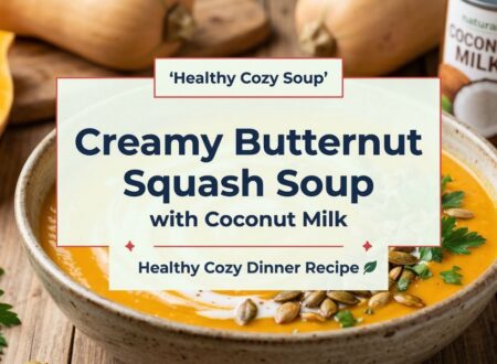 Creamy butternut squash soup with coconut milk served in a bowl with pumpkin seeds and coconut cream swirl