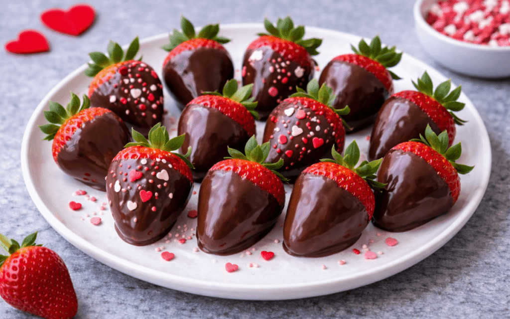 Chocolate-covered strawberries with sprinkles