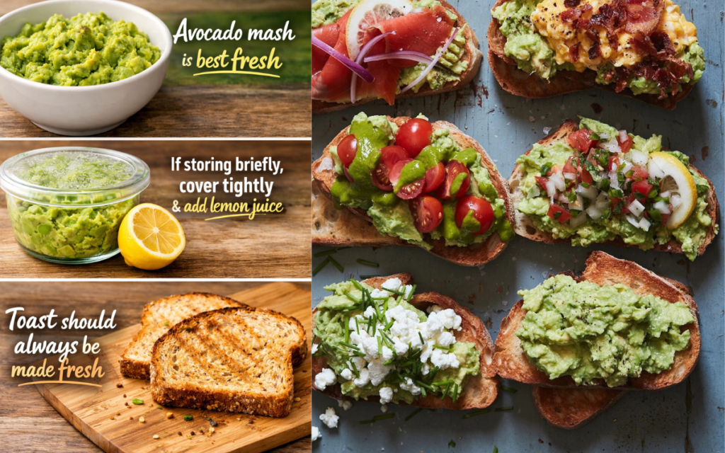 Fresh avocado mash and toast tips