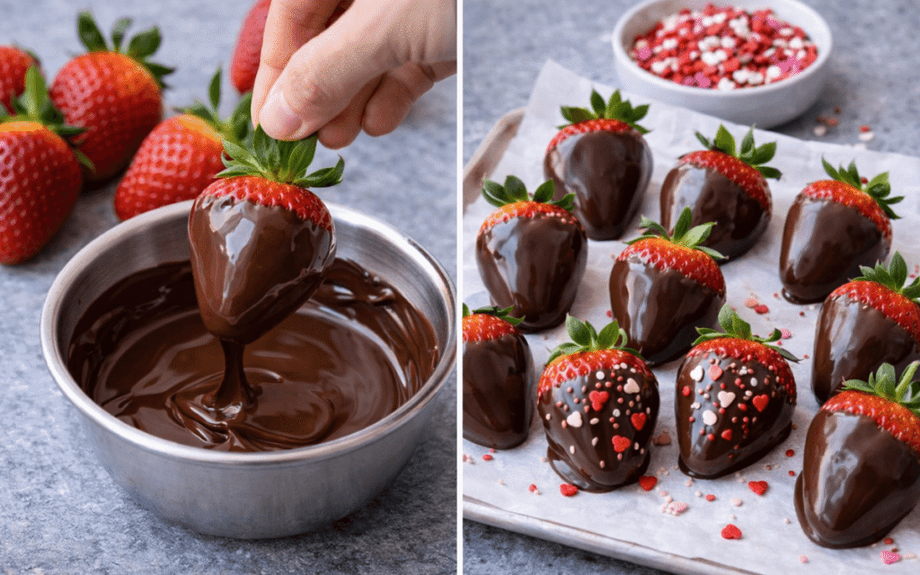 Steps to make chocolate-covered strawberries