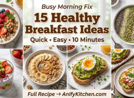 healthy breakfast ideas collage including oats smoothie bowl yogurt and toast for busy mornings quick meals