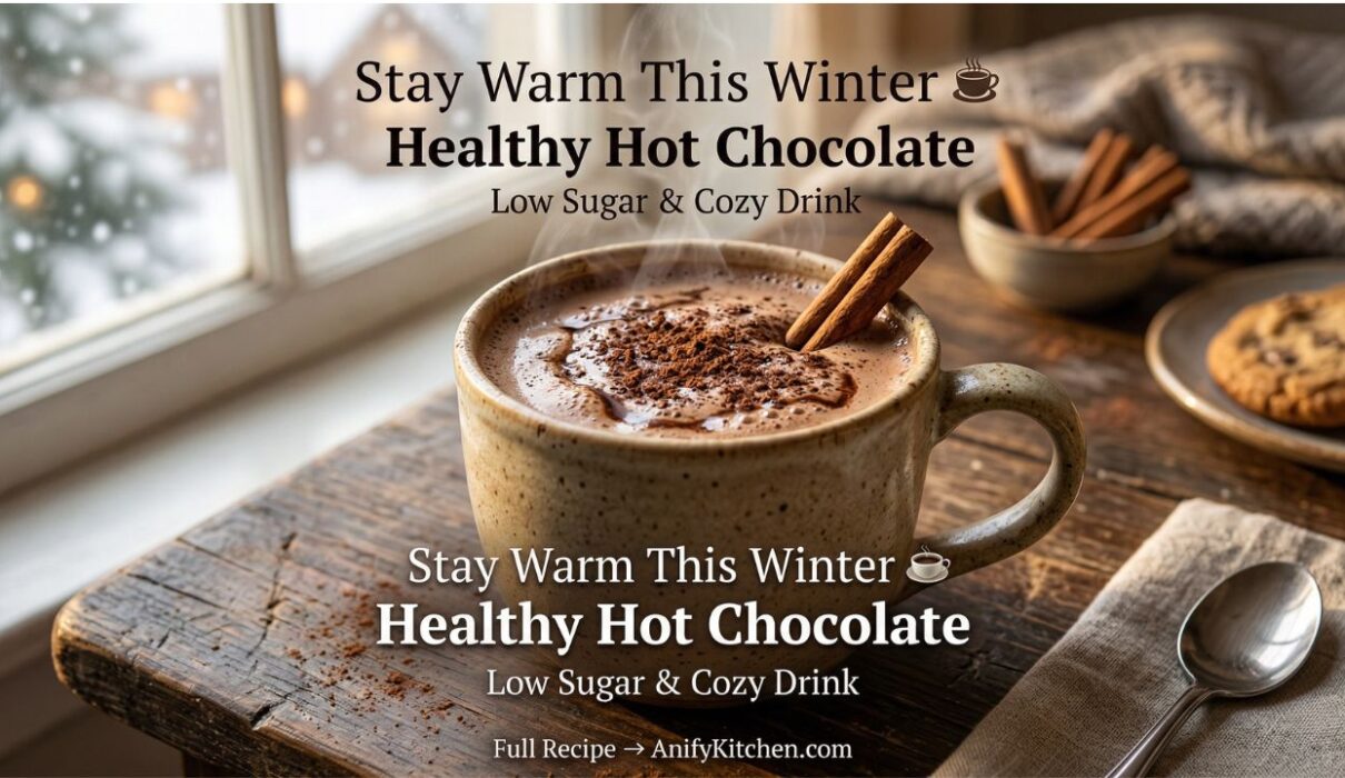 Step by step healthy hot chocolate recipe preparation with cocoa powder and milk