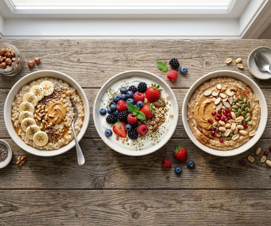 7 Healthy Breakfast Bowls (Quick & Easy, High Protein, Ready in 10 Minutes) 2 high protein breakfast bowls variety.jpg