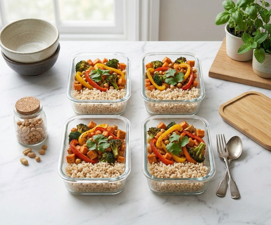 Healthy Oven Baked Veggie Rice Bowl (Easy & High Protein Meal) 4 veggie rice bowl meal prep.jpg