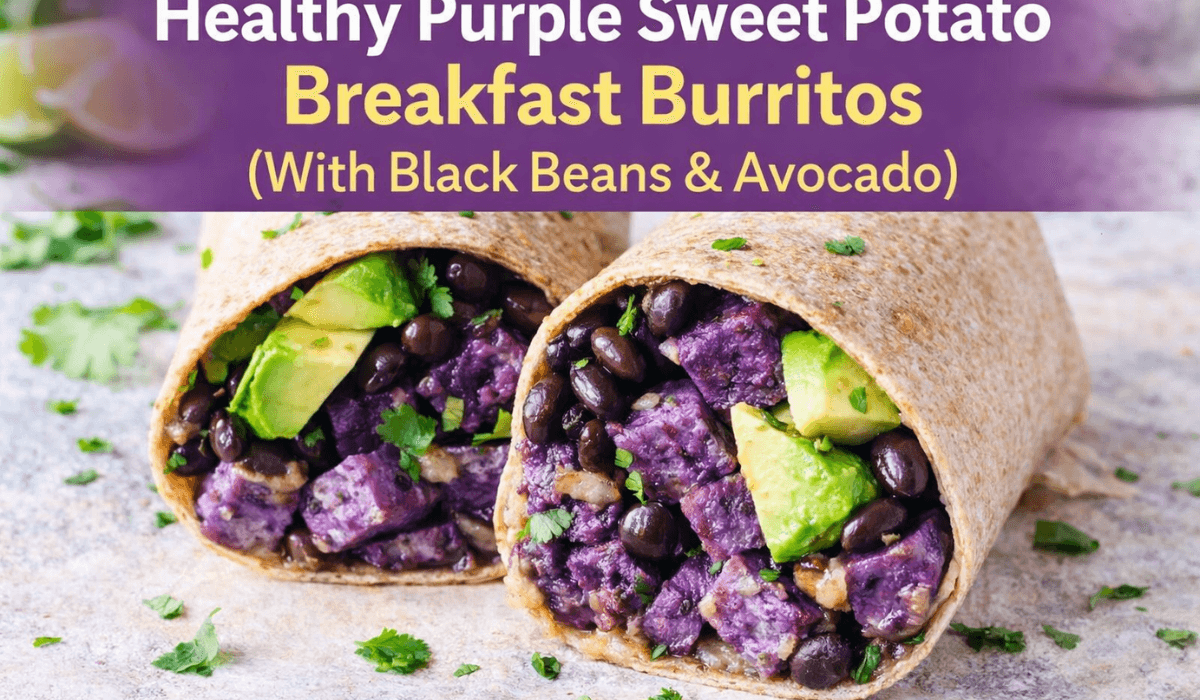 Healthy Purple Sweet Potato Breakfast Burritos (With Black Beans & Avocado)