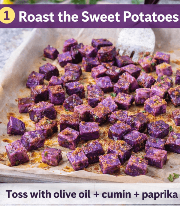 Healthy Purple Sweet Potato Breakfast Burritos (With Black Beans & Avocado) 2 Roast the Sweet Potatoes