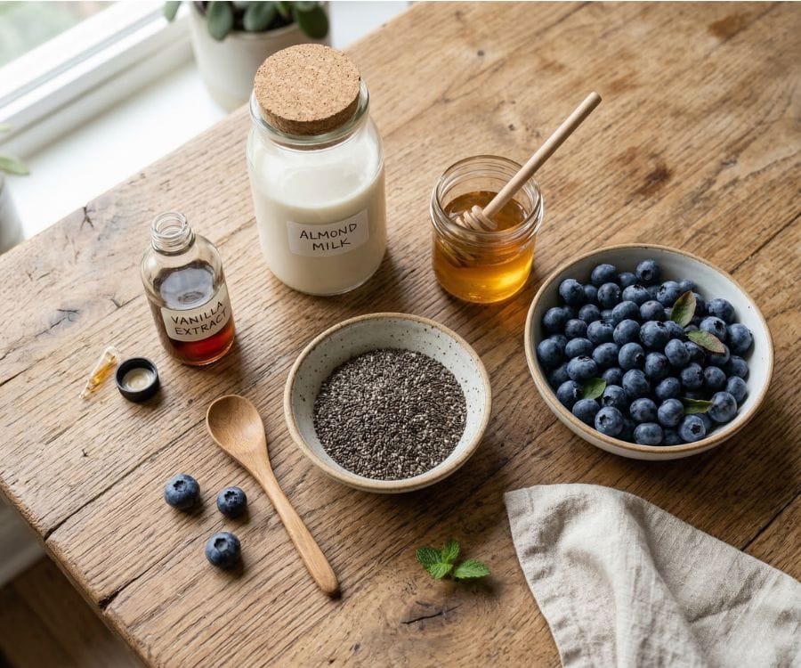 Blueberry Chia Seed Pudding (Low-Calorie, Healthy & Easy Recipe) 2 blueberry chia pudding ingredients.jpg