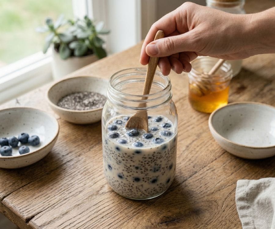 Blueberry Chia Seed Pudding (Low-Calorie, Healthy & Easy Recipe) 3 blueberry chia pudding preparation.jpg