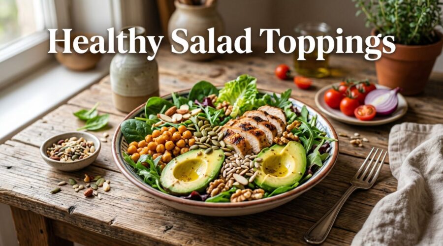 easy healthy salad toppings ideas crunchy high protein salad bowl