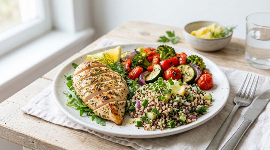 15 Healthy Low Calorie Dinner Ideas Under 400 Calories 10 balanced healthy dinner plate under 400 calories with salmon vegetables and salad