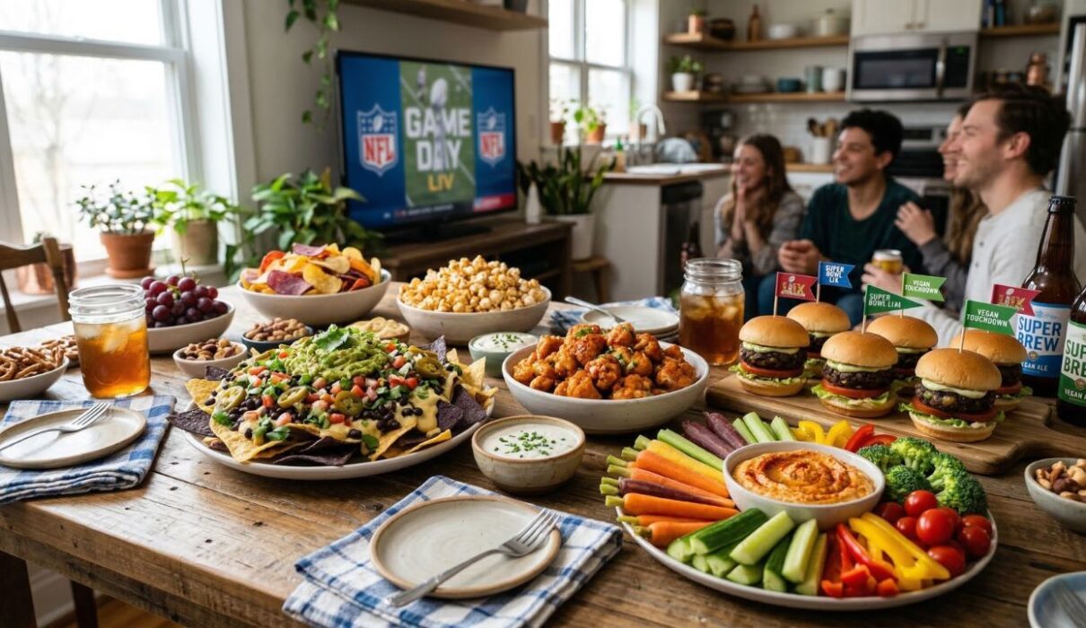 15 Quick & Easy Super Bowl Party Food Ideas (Healthy & Vegan Recipes) 1 healthy vegan super bowl party food ideas with nachos sliders and veggie snacks