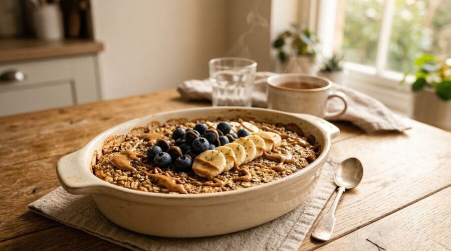 High Protein Baked Oatmeal β Easy, Healthy Breakfast Recipe 4 high protein baked oatmeal with blueberries and banana healthy breakfast recipe
