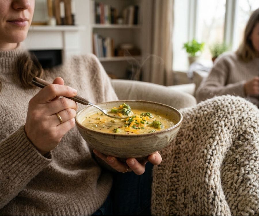 Best Crockpot Broccoli Cheddar Soup (Easy & Creamy Slow Cooker Recipe) 4 serving broccoli cheddar soup cozy.jpg