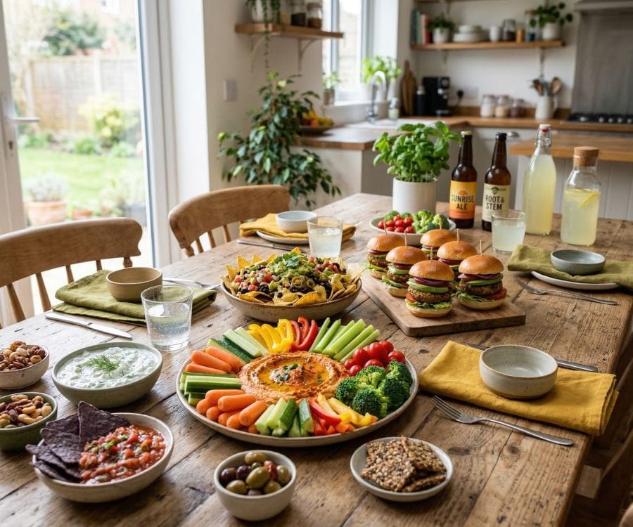 15 Quick & Easy Super Bowl Party Food Ideas (Healthy & Vegan Recipes) 2 vegan party snack table.jpg