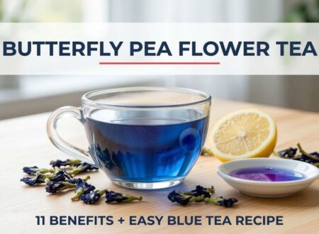 butterfly pea flower tea blue tea with lemon showing color change from blue to purple