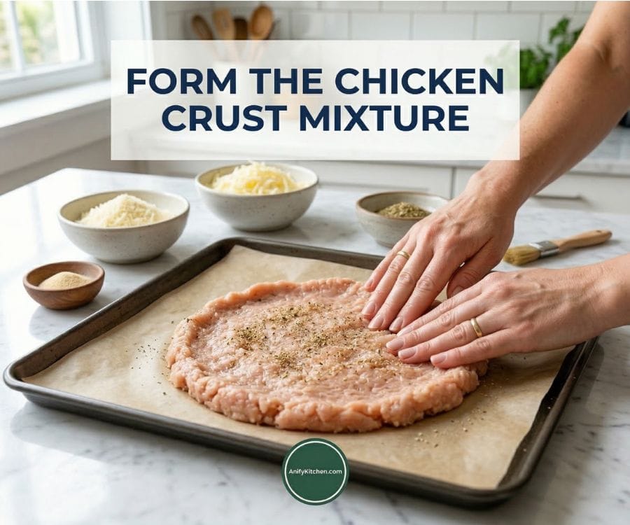 Easy Chicken Crust Pizza Recipe – Low Carb, High Protein & Gluten Free 3 chicken pizza crust preparation.jpg