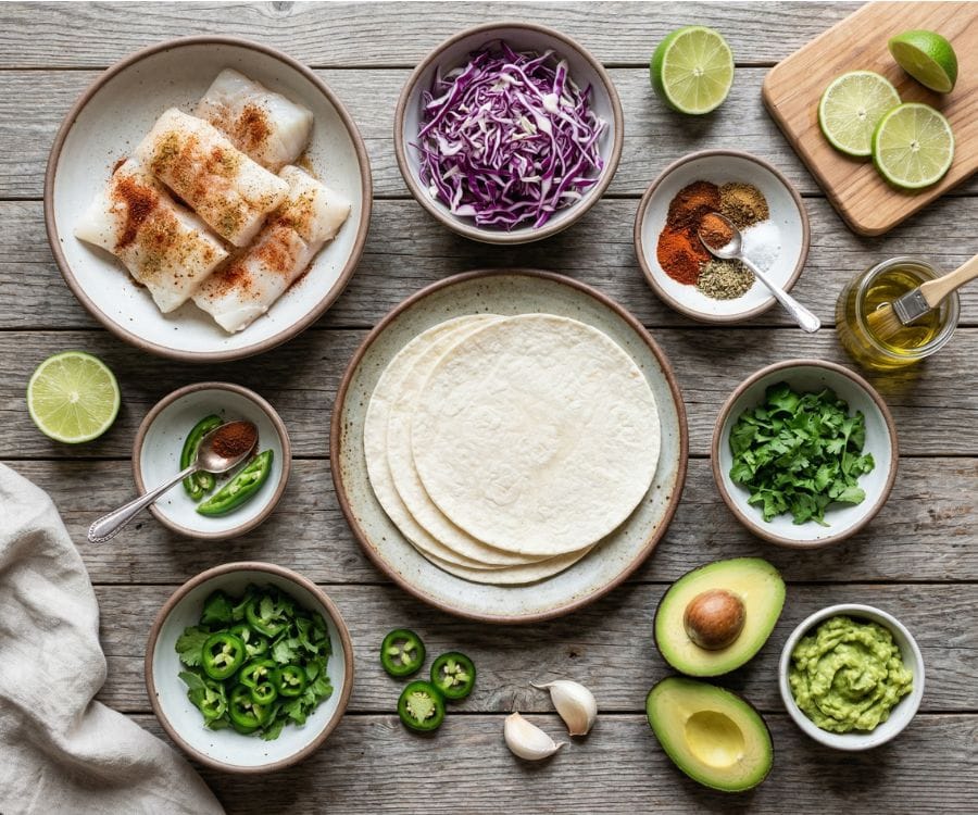 Easy Cod Fish Tacos Recipe (Healthy, Fresh & Ready in 20 Minutes) 2 cod fish tacos ingredients.jpg
