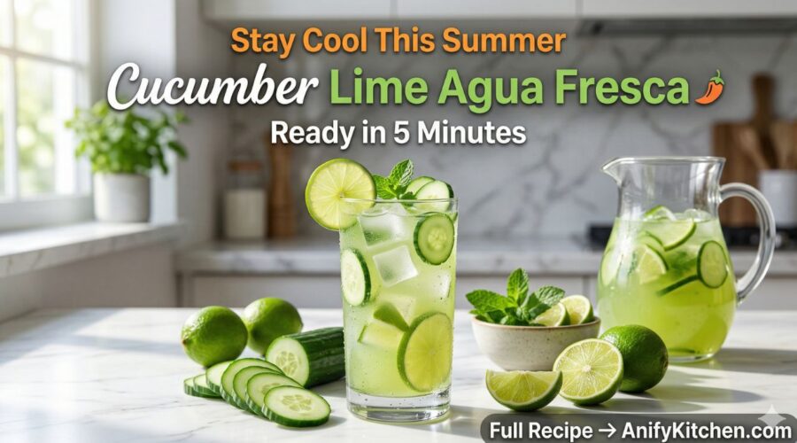 Cucumber Lime Agua Fresca (Refreshing Summer Drink in 5 Minutes) 8 Refreshing cucumber lime agua fresca in a glass with ice, fresh cucumber slices and lime wedges, healthy summer drink recipe