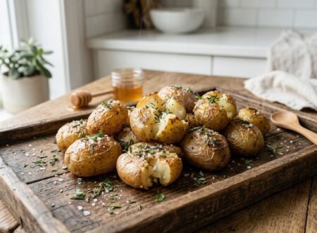 Easy oven baked potatoes with crispy skin and fluffy inside