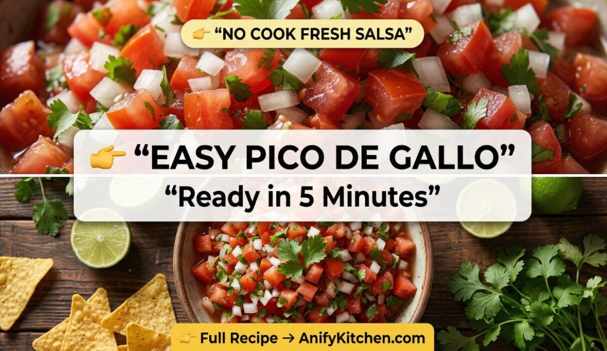 Easy Pico de Gallo Recipe (Fresh, Authentic & Ready in 5 Minutes) 1 Fresh homemade pico de gallo recipe with tomatoes, onions, cilantro and lime served with tortilla chips