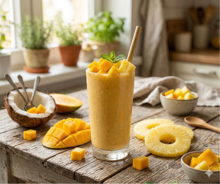 Mango Pineapple Smoothie Recipe – Healthy Tropical Drink in 5 Minutes 3 fresh mango pineapple smoothie