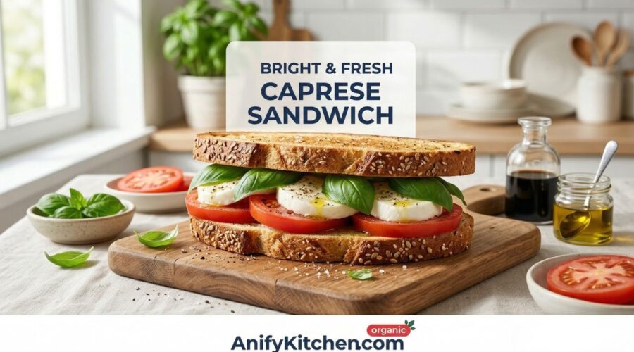 Healthy Caprese Sandwich Recipe (Easy Summer Lunch Idea in 10 Minutes) 8 Healthy caprese sandwich recipe with tomato mozzarella and basil on whole grain bread