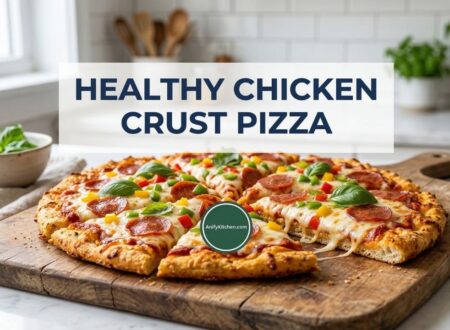 golden chicken crust pizza recipe with melted cheese and healthy toppings low carb high protein pizza