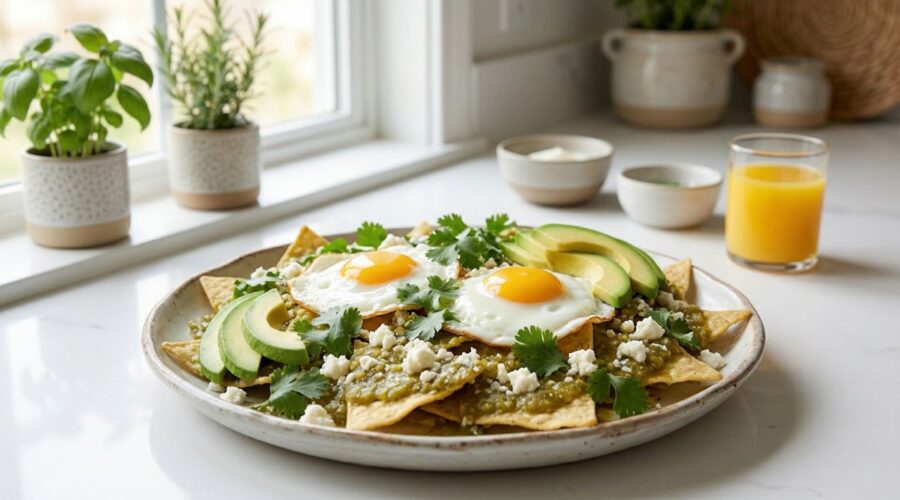 Healthy Chilaquiles Recipe (Easy Verde Version for Breakfast or Dinner) 9 Healthy chilaquiles recipe with baked tortilla chips, green salsa, eggs, and avocado