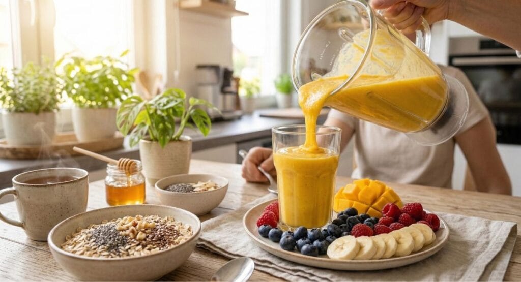 healthy mango banana smoothie breakfast drink