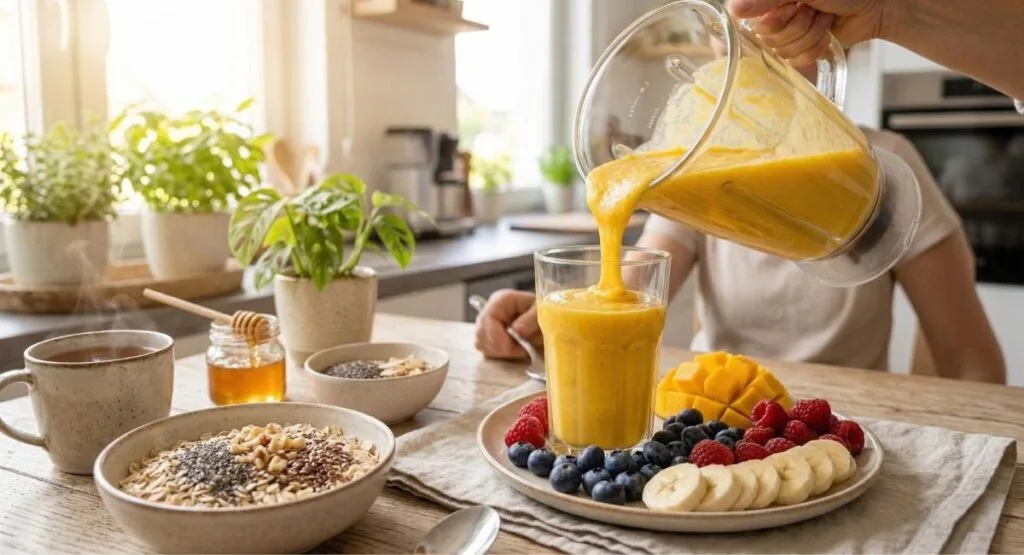 healthy mango banana smoothie breakfast drink