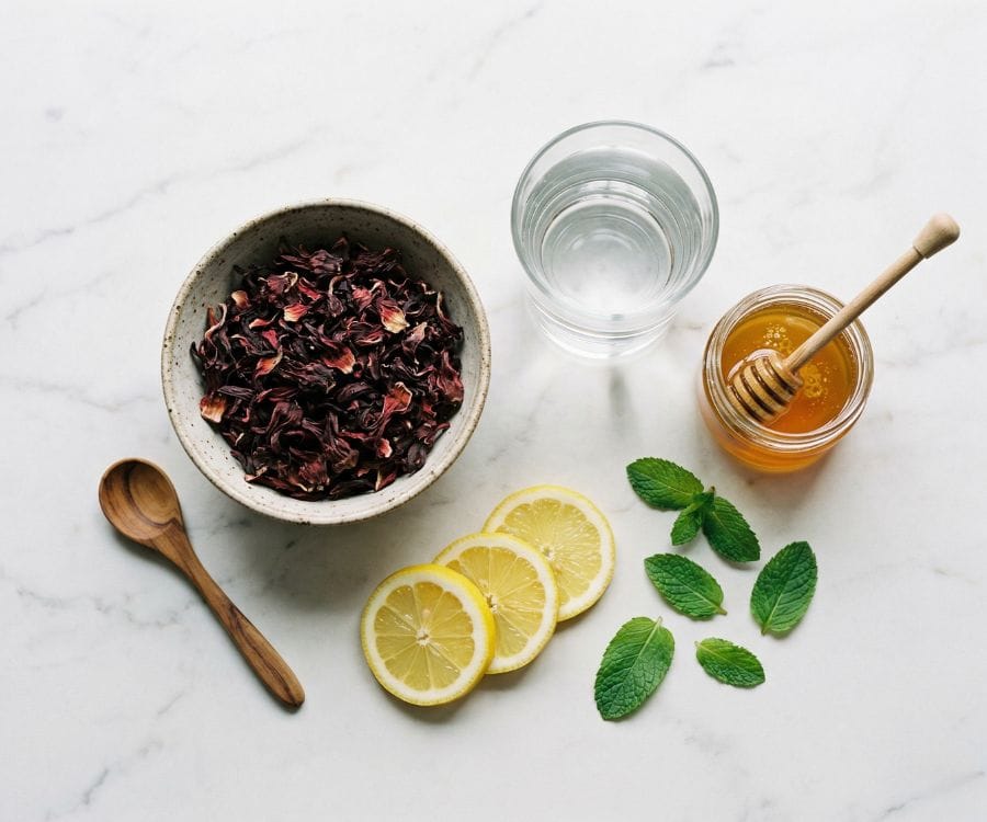 Easy Hibiscus Tea Recipe (Agua de Jamaica in 5 Minutes + Benefits) 2 hibiscus tea ingredients.jpg