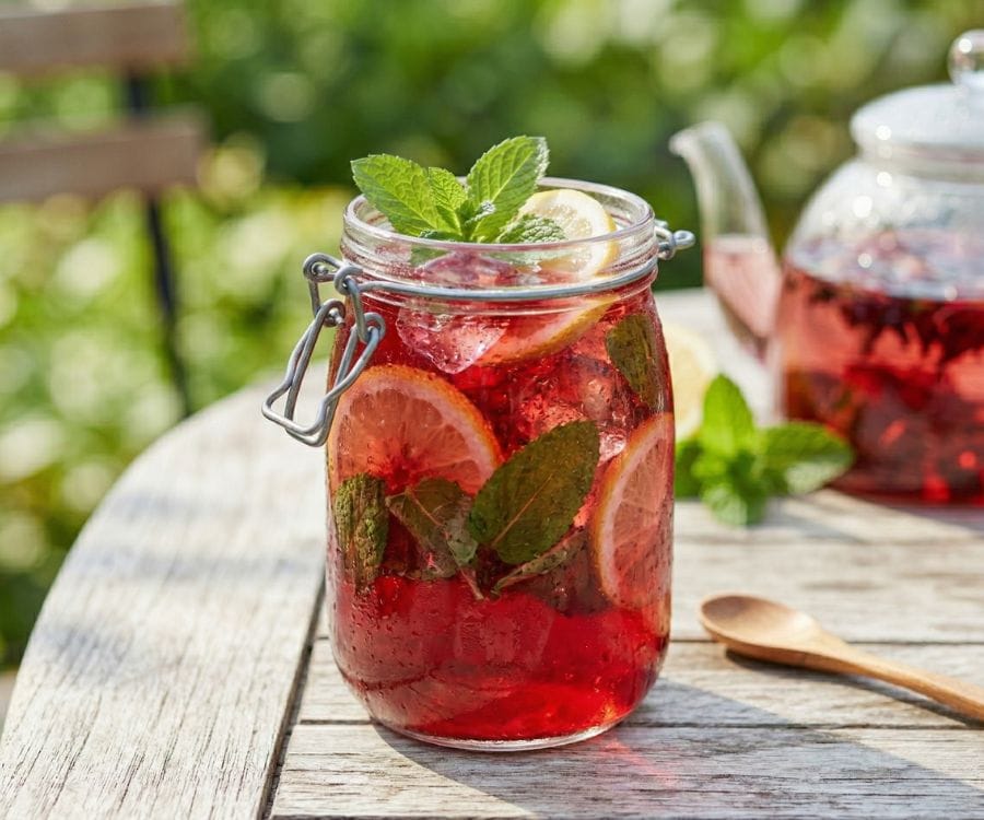 Easy Hibiscus Tea Recipe (Agua de Jamaica in 5 Minutes + Benefits) 5 hibiscus tea lemon mint variation.jpg