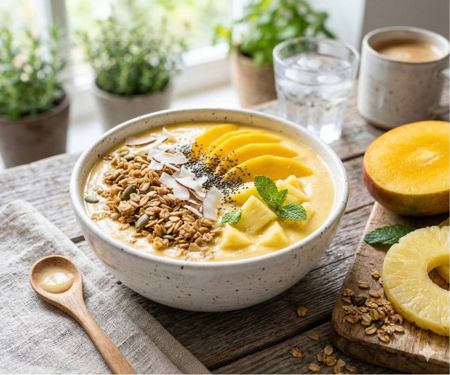 Mango Pineapple Smoothie Recipe – Healthy Tropical Drink in 5 Minutes 4 mango pineapple smoothie bowl
