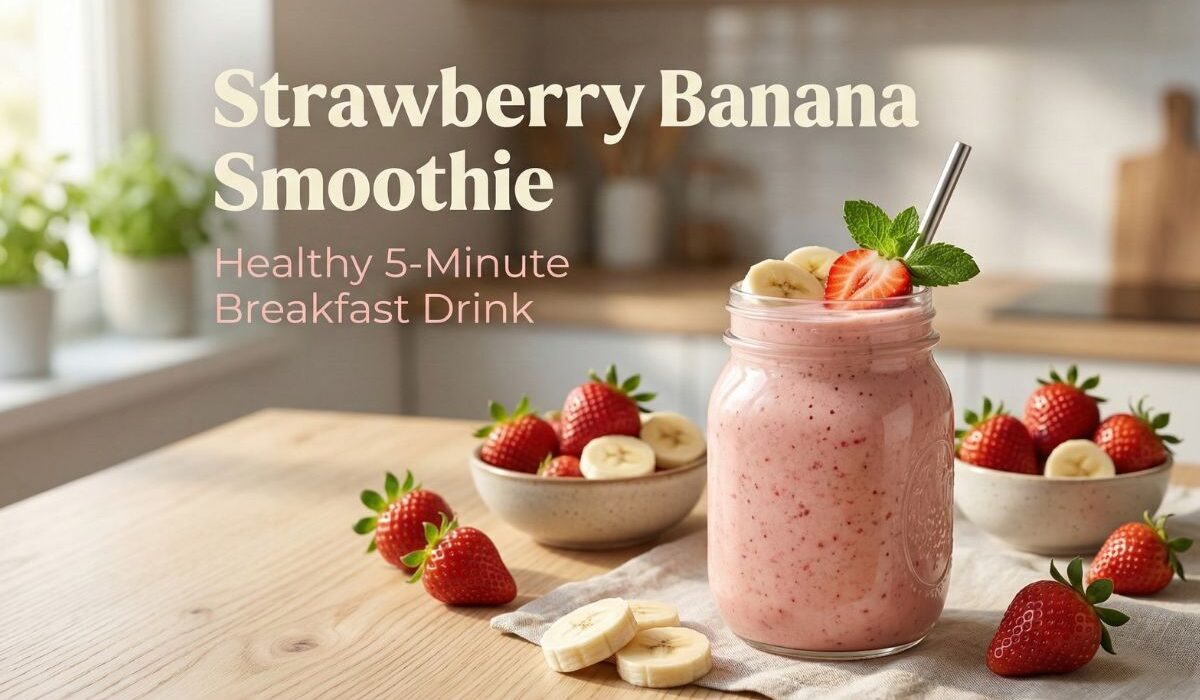 Strawberry banana smoothie recipe healthy 5 minute breakfast drink