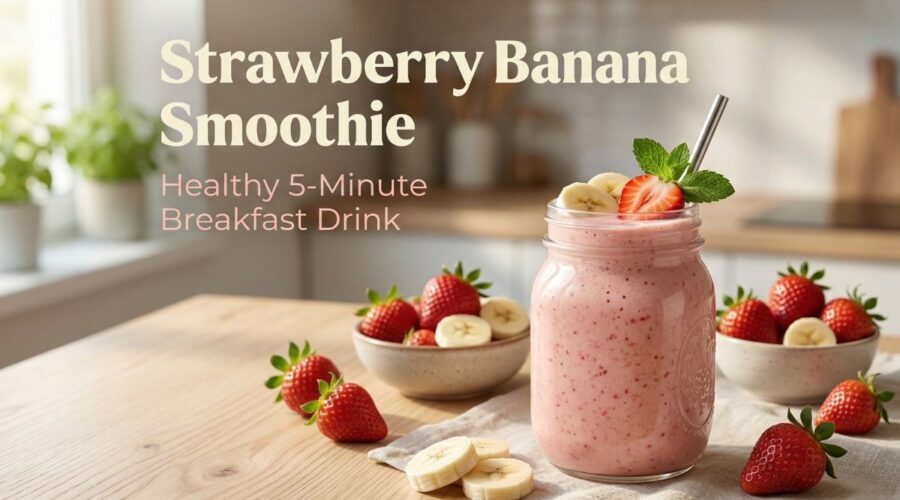 Strawberry banana smoothie recipe healthy 5 minute breakfast drink