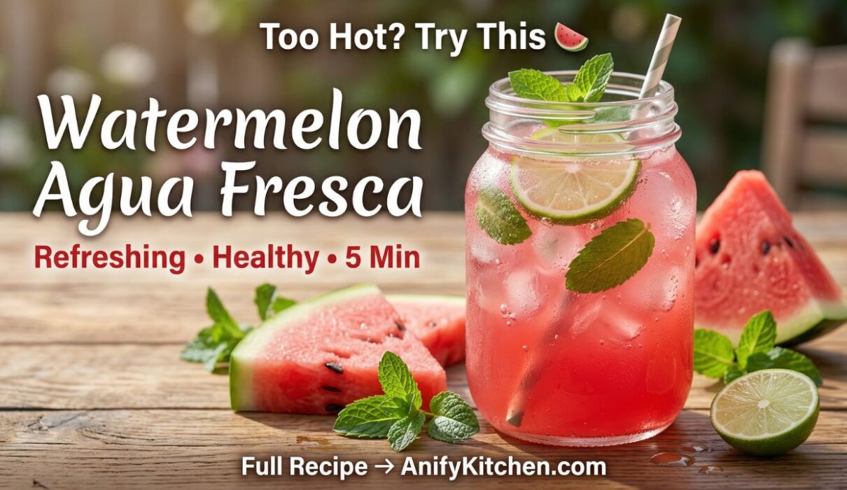 Refreshing watermelon agua fresca drink with lime and ice in glass, healthy summer drink recipe