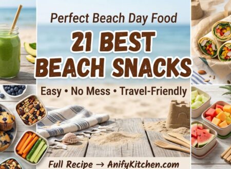 21 Best Beach Snacks for a Perfect Day (Easy, Portable & No-Mess Ideas) 10 collage of best beach snacks including fruit skewers wraps trail mix muffins and smoothie jars for a perfect beach day