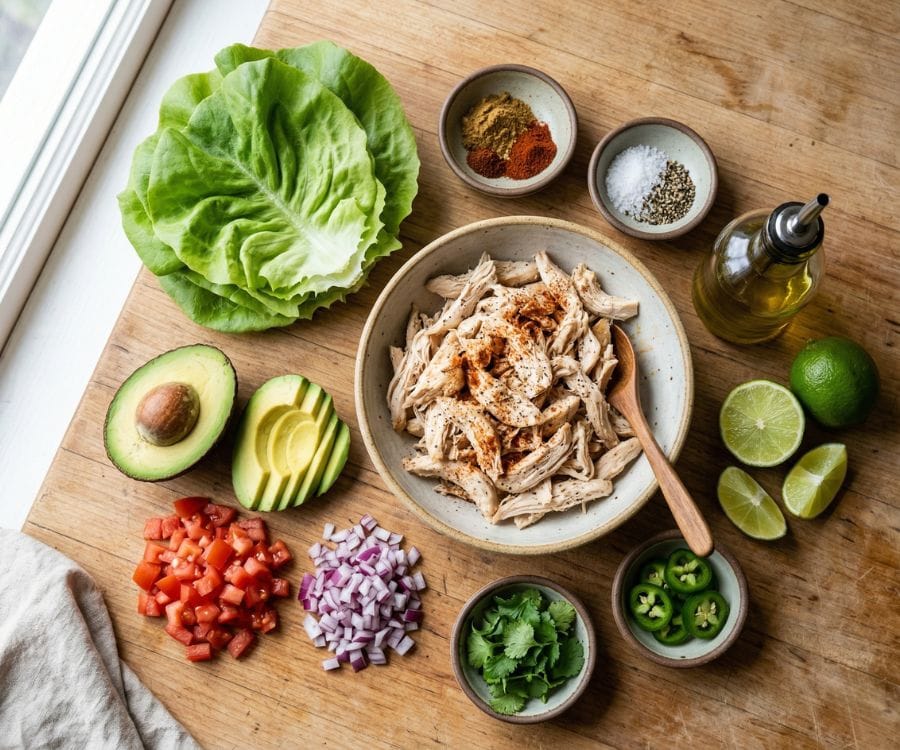 Easy Healthy Chicken Lettuce Tacos (Low Carb Chicken Taco Lettuce Wraps) 2 chicken lettuce tacos ingredients healthy.jpg