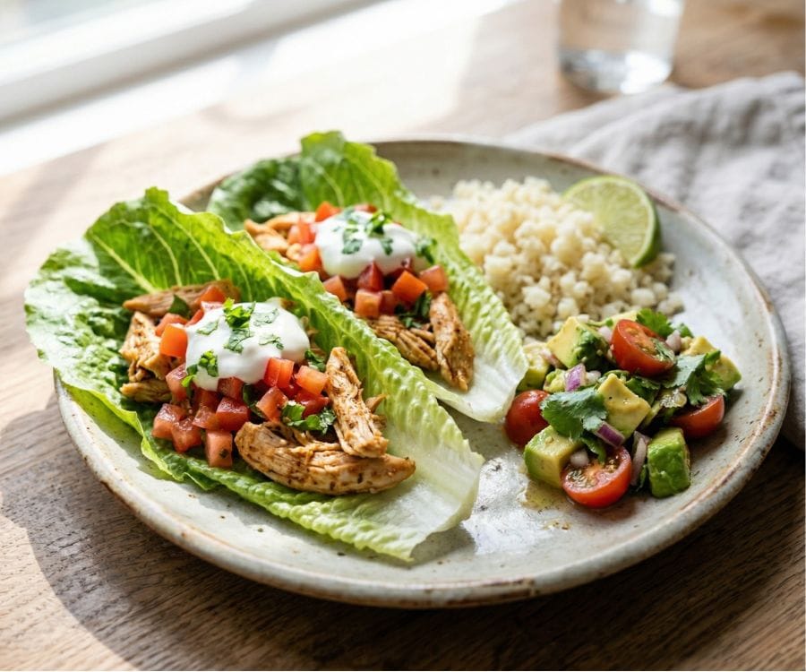 Easy Healthy Chicken Lettuce Tacos (Low Carb Chicken Taco Lettuce Wraps) 5 chicken lettuce tacos serving ideas.jpg