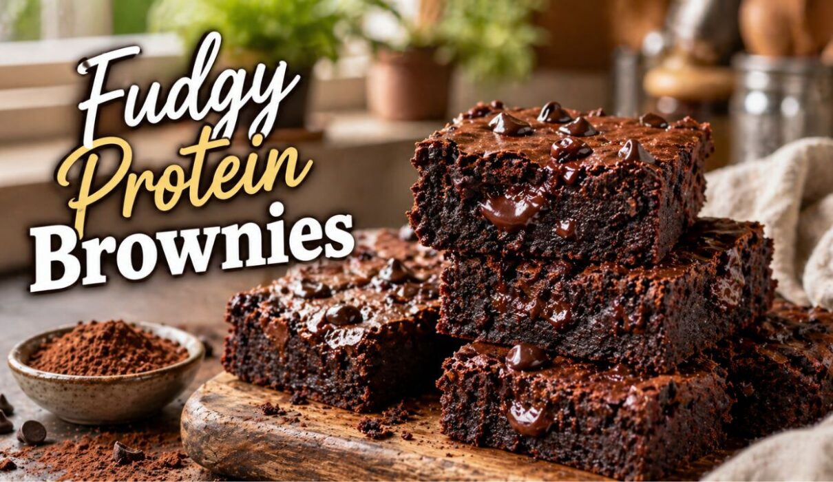 easy high protein fudgy brownies recipe with rich chocolate and soft center