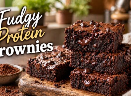 easy high protein fudgy brownies recipe with rich chocolate and soft center