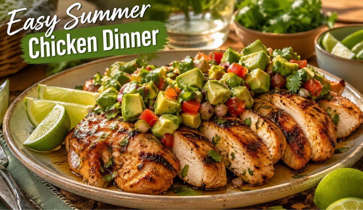 Fiesta lime chicken with avocado salsa easy healthy summer dinner recipe