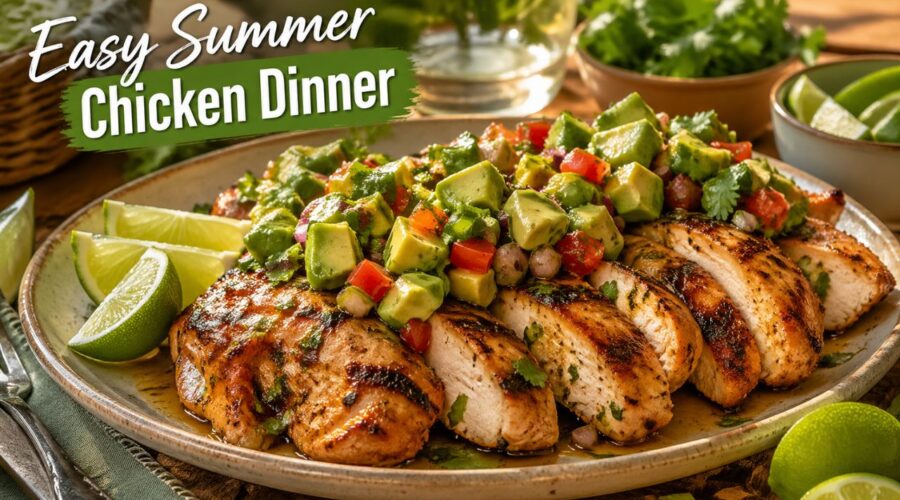 Fiesta lime chicken with avocado salsa easy healthy summer dinner recipe