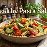 healthy summer pasta salad with vinaigrette dressing fresh vegetables easy recipe