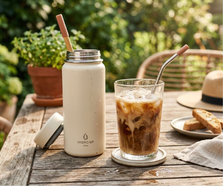 How to Make Iced Coffee at Home | Easy & Refreshing Summer Drink 4 iced coffee insulated bottle serving.jpg