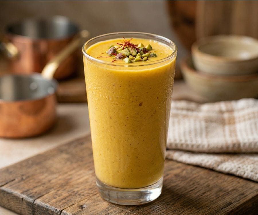 mango kesar lassi creamy closeup.Jpg