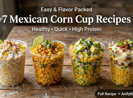 Mexican corn in a cup recipes collage showing creamy spicy avocado and cheesy esquites variations in rustic kitchen setting