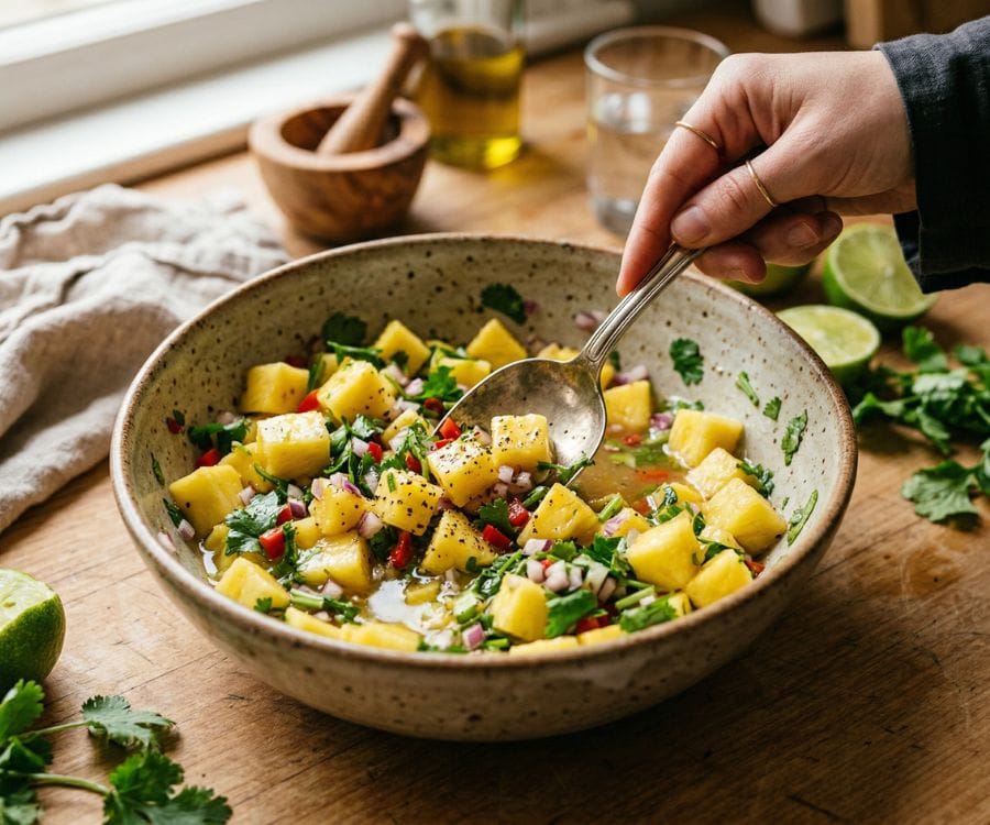 Best Pineapple Salsa Recipe (Chef Style Guide) 4 mixing pineapple salsa step.jpg