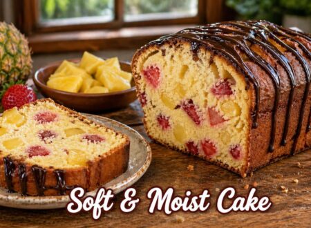 moist strawberry pineapple pound cake with chocolate drizzle sliced homemade fruit cake recipe